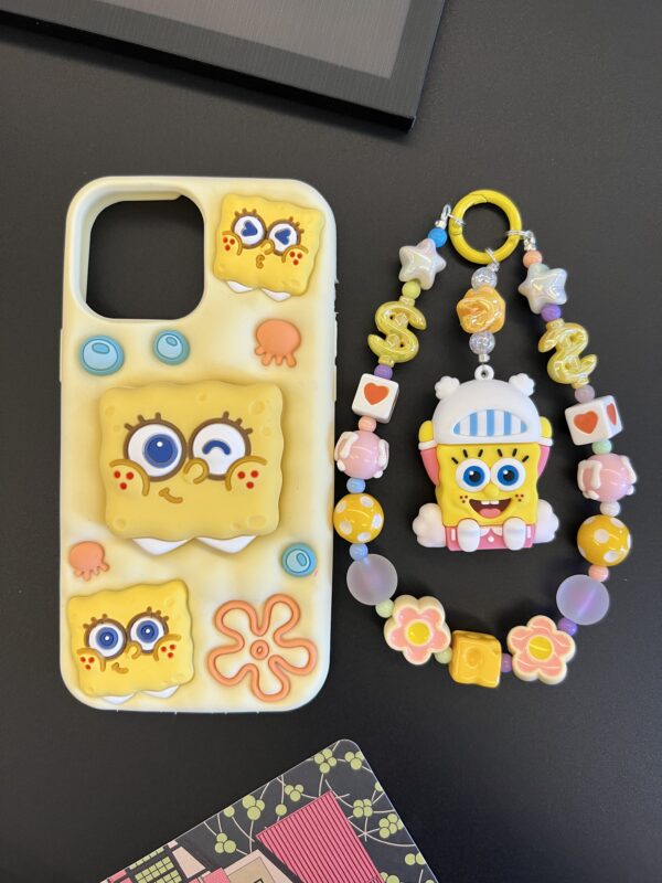 Handmade SpongeBob Phone Charm | Unique Cartoon Accessories | Durable Resin Keychain Gift