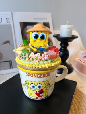 SpongeBob Ceramic Mug Handmade | Kawaii Heat-Resistant Coffee Cup for Fans & Collectors.